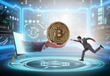 businessman in bitcoin price increase concept